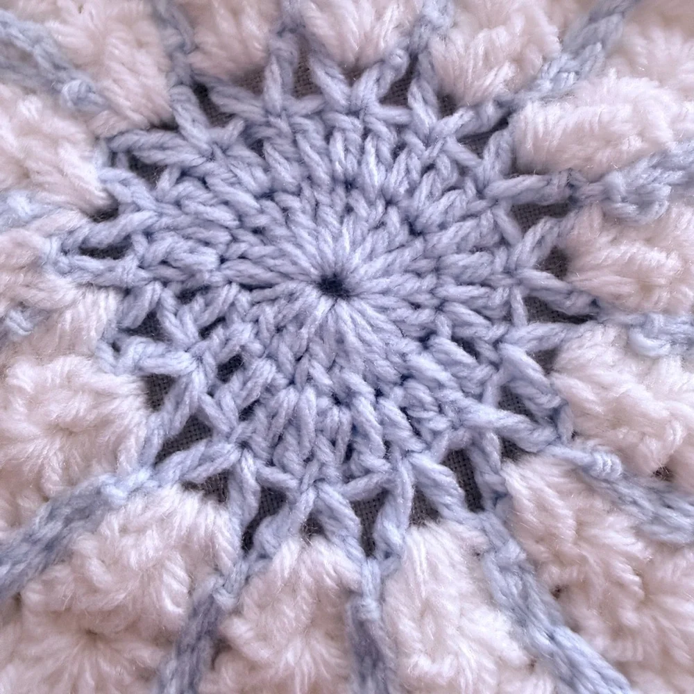 Handmade Crochet Flower Doily – Blue& white Floral Decor – 7x7 Inches